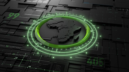 Futuristic Africa technologically. Futuristic Digital Map of African. 3D rendering. 3D rendering © osman