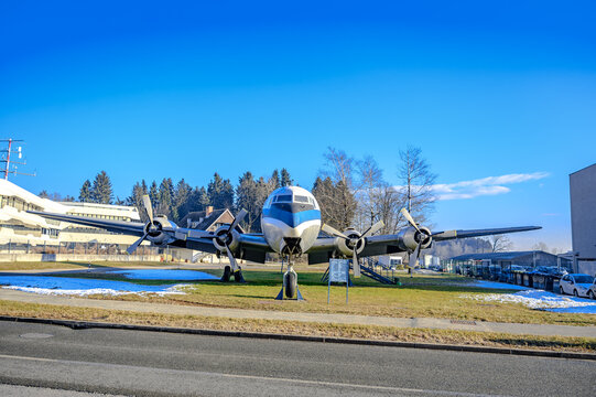 Douglas DC-6B YU-AFF airplane next to the Ljubljana airport