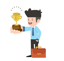 businessman holding trophy  success concept