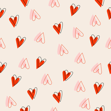 Vector hand drawn seamless pattern with hearts. Decor for Valentine's Day, weddings. Print for gift paper, packaging, wallpapers, clothes, textiles.