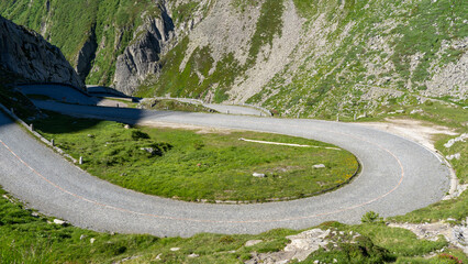 San Gottardo, Switzerland. Amazing view of the bends of the pave road leading to the mountain pass....