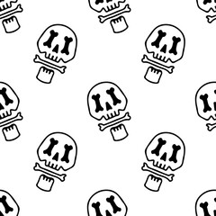 Sketchy skull and bone on white background seamless pattern. Modern vintage, pop art style seamless pattern concept.