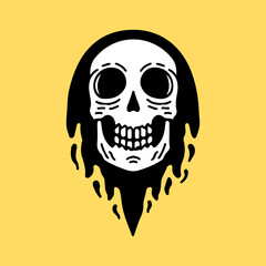 Fototapeta premium Burning skull head, illustration for t-shirt, street wear, sticker, or apparel. With retro, and cartoon style.