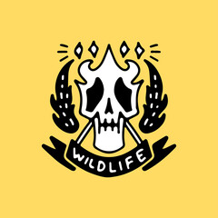 Wildlife skeleton, illustration for t-shirt, street wear, sticker, or apparel merchandise. With retro, and cartoon style.
