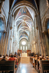 Fototapeta premium View on a mass ceremony by priets in Pannonhalma Benedictine abbey