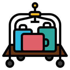 Luggage cart outline filled color icon