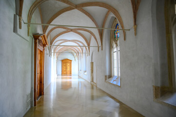 View on the corridors of the in Pannonhalma Benedictine abbey
