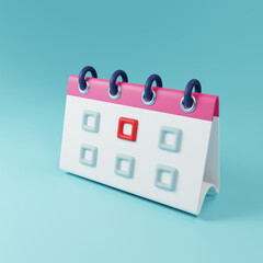 3D desk calendar icon. 3D agenda illustration.