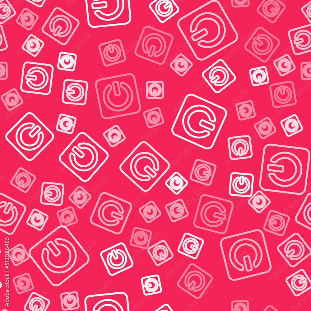 Poster white line power button icon isolated seamless pattern on red background. start sign. vector