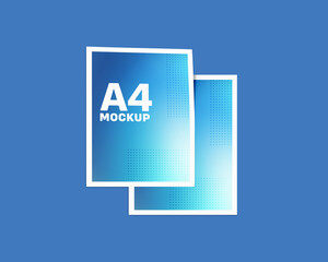Flyer and Brochure A4 size dimension mockup design. Blank A4 brochure template for mock up and presentation design. Blank flyer poster isolated on blue background. 3D rendered Illustration
