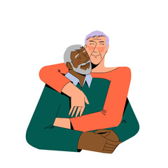 Grandma and grandpa embracing and supporting each other. 