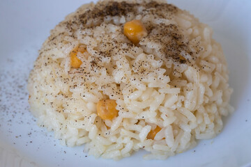 Traditional delicious Turkish food; Pilaf with chickpeas (Turkish name; pilaf with chickpeas)