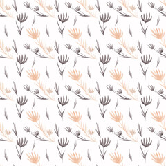 Obraz na płótnie Canvas Seamless pattern of brown and burnt sienna flowers, hand drawn in watercolor. Perfect for summer decor
