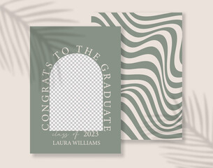 Modern Arch Photo Graduation Announcement with wave background and place for photo.