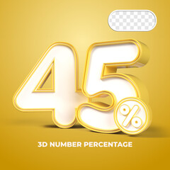 Fototapeta premium 3D render number 45% percentage sale progress Yellow color