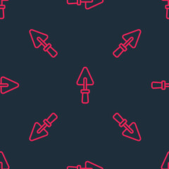 Red line Trowel icon isolated seamless pattern on black background. Vector