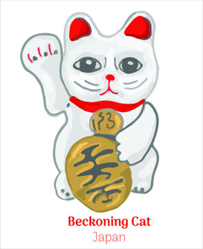  japan beckoning cat. hand drawing vector illustration