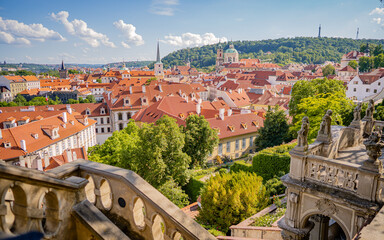 City view of Prague old town, Czech Republic. Red roof tops.