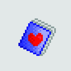 pixel art of book with love sign in cover