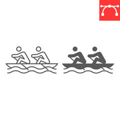 Rowing sport line and glyph icon, sport and kayaking, Rowing vector icon, vector graphics, editable stroke outline sign, eps 10.