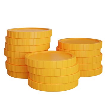 Three stack gold coins on white background - 3d render illustration