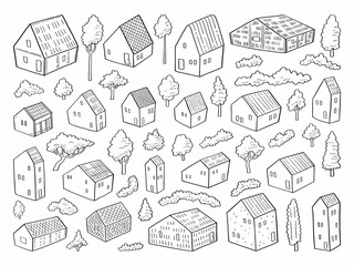 vector illustration set of hand drawn house.