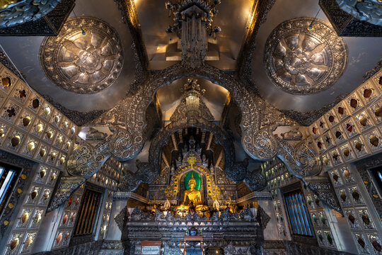 Silver Buddhist temple interior