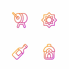 Set line Ramadan Kareem lantern, Bottle of water, drum and Octagonal star. Gradient color icons. Vector