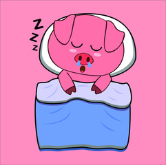 kawaii cute pig illustration line art vector design