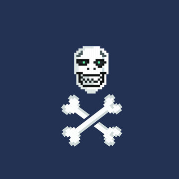 laugh skull with crossed bone in pixel art style