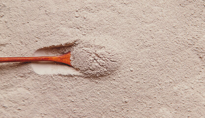 Mask clay powder spa texture for face and body. Selective focus.