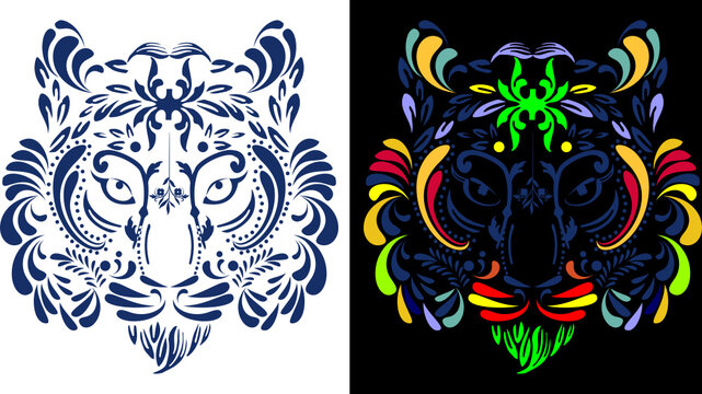 tiger mexican huichol art illustration pack collection in vector format