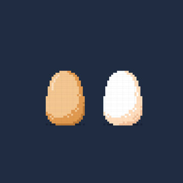 raw and boiled egg in pixel art style
