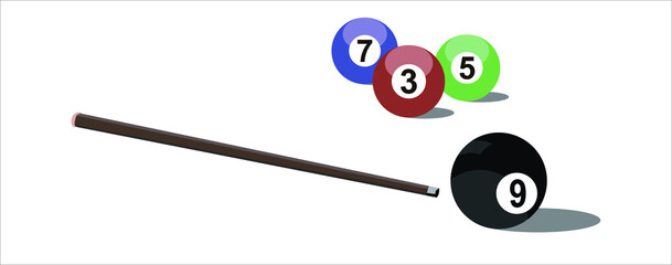 Billiard Ball with Cue Concept Ready for Cards, Posters. Fun Activities and Leisure Vector illustration