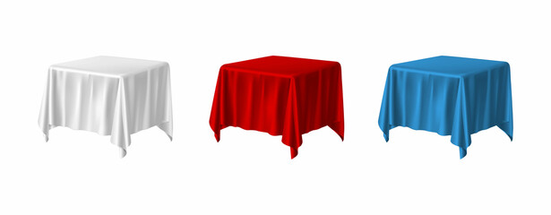 3d realistic vector icon illustration. Tablecloth in white, red and blue color. Isolated.