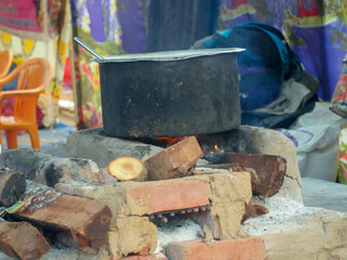 Traditional cooking stove. Traditional Indian earthen cooking stove Countryside stove or clay stove