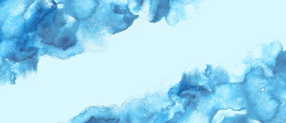 Blue watercolor abstract background, form, design element. Colorful hand painted texture, wash.