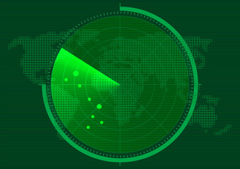 Radar dot on world map technology background.