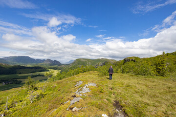 Fototapeta na wymiar On a mountain trip to Kaukarpallen mountains a great summer day, Northern Norway- Europe 