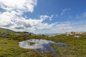 On a mountain trip to Kaukarpallen mountains a great summer day , Northern Norway- Europe	