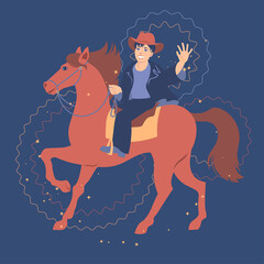 Young boy riding a horse vector illustration. Kids and pets series. - 512999880