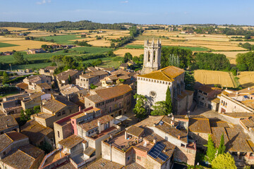 Fototapeta na wymiar Aerial drone photo top view from above of La Pera small town in municipality in Catalonia, north-eastern Spain. It includes the village of Púbol. 