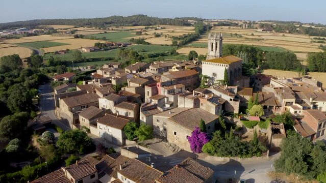 La Pera is a municipality in Catalonia, north-eastern Spain. It includes the village of P&uacute;bol. Aerial drone video footage top view from above