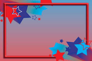 Blue and red stars for celebration of patriotic American holiday background with frame.