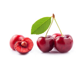 Sweet cherry with leaves