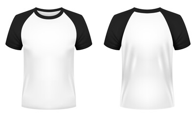 Short sleeve raglan t-shirt template. Front and back views. Vector illustration.