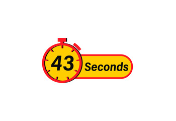 43 Seconds timers Clocks, Timer 43 sec icon, countdown icon. Time measure. Chronometer icon isolated on white background