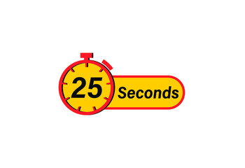 25 Seconds timers Clocks, Timer 25 sec icon, countdown icon. Time measure. Chronometer icon isolated on white background