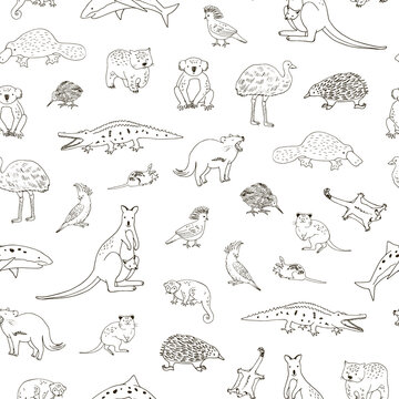 Australian Animals Vector Seamless Pattern