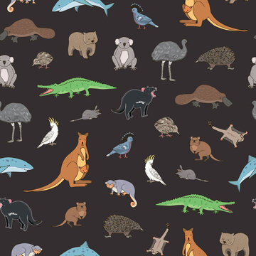 Australian animals vector seamless pattern